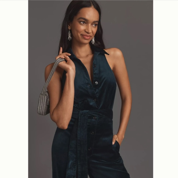 Anthropologie Maeve Velvet Halter Crop Jumpsuit Size 4 - Picture 3 of 14